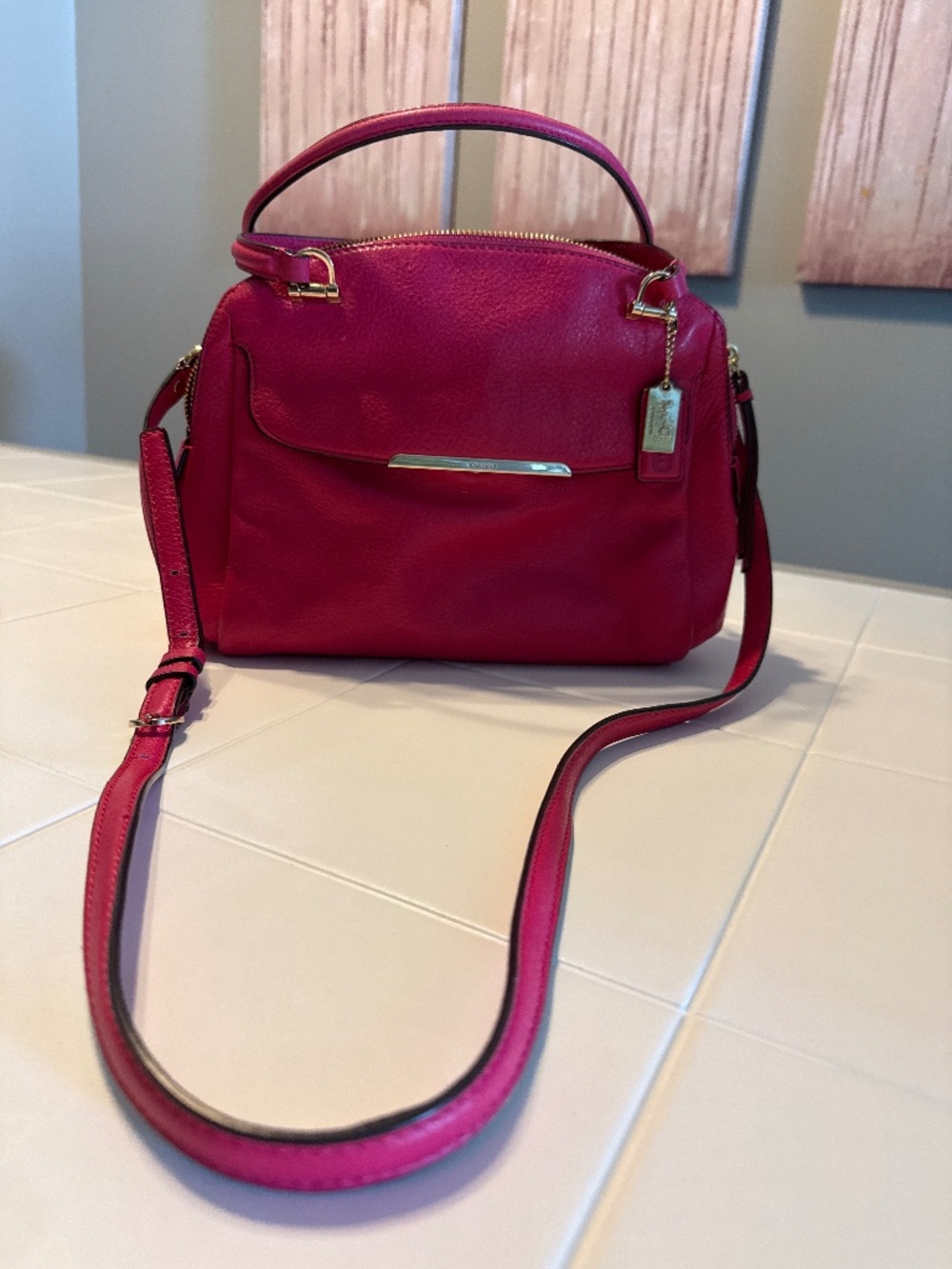 Coach Pink Madison Leather Small Georgie Satchel with crossbody. A1494-30082